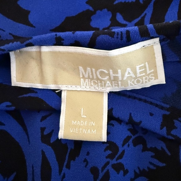 Michael Kors Blue Black Floral Pleated Hem Long Sleeve Dress Cocktail & Evening - Picture 3 of 6